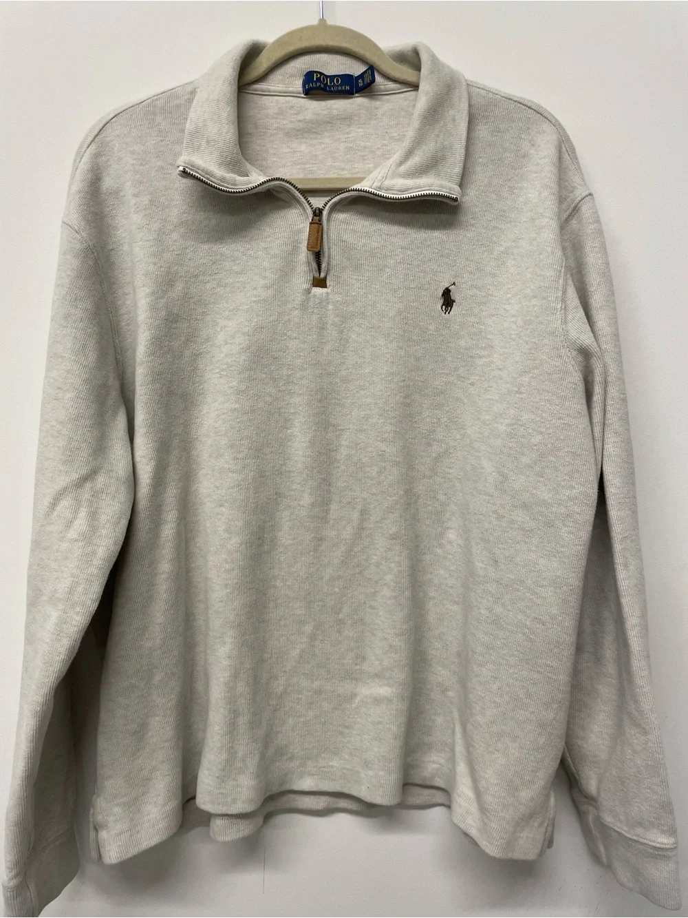 Ralph Lauren Quarter-Zip Pullover in Cream with Brown Polo Logo